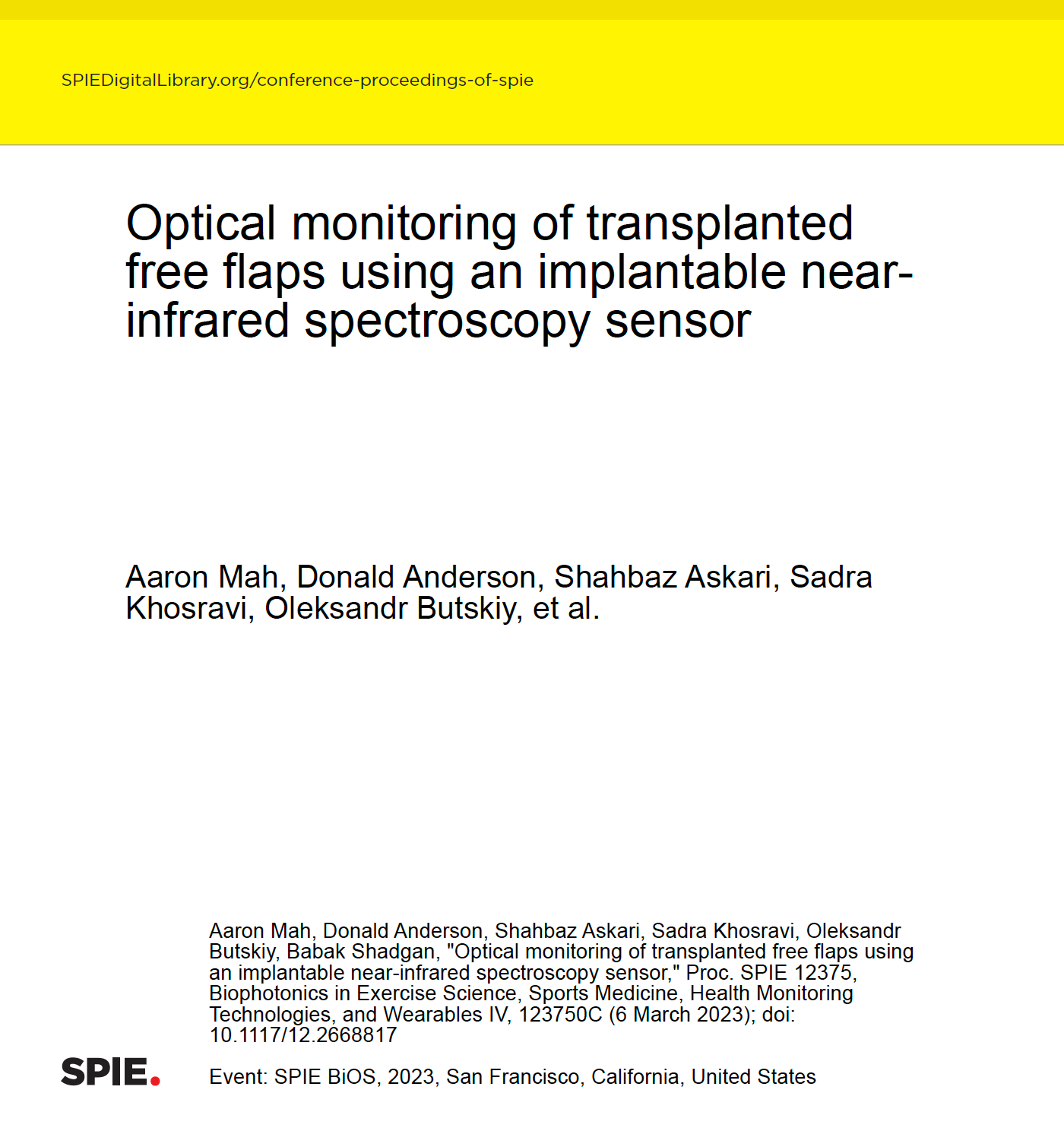 New Publication: Optical monitoring of transplanted free flaps using an implantable near-infrared spectroscopy sensor