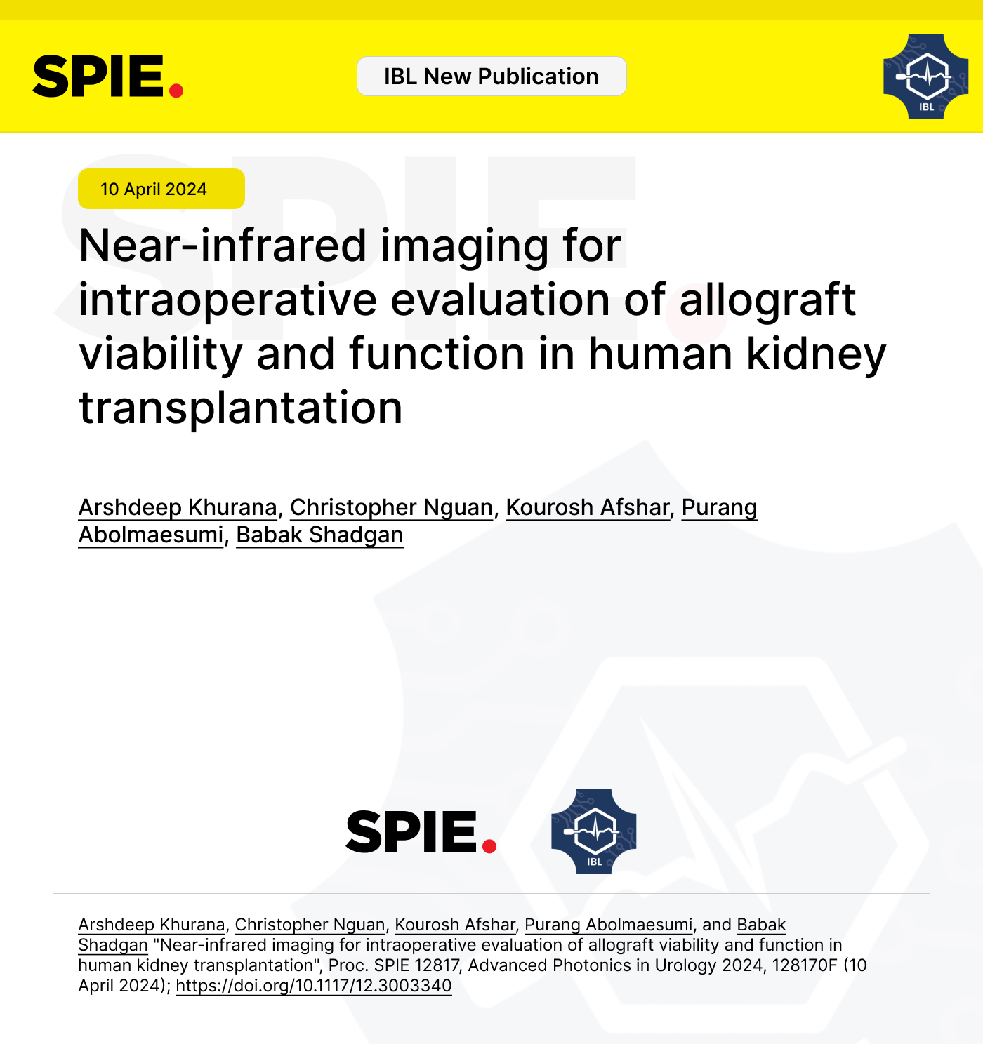 New Publication: Near-infrared imaging for intraoperative evaluation of allograft viability and function in human kidney transplantation